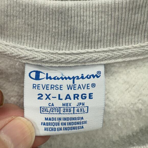 Champion Reverse Weave Sweatshirt Mens 2XL Gray Blue All Over Logo Pullover Crew - Picture 4 of 10